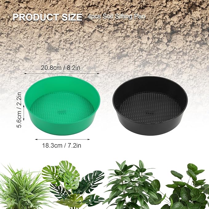 Gardening Sand Soil Compost Sifter,4 Pack Rock Garden Sieve Soil Sifter, Round Plastic Soil Sifting Pan Sand Sifter Set for Home Plant Gardening Sieve Work of Small Gravel, Soil, Sand