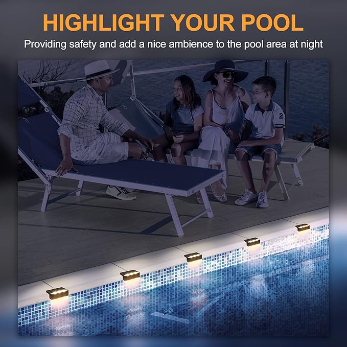 SOLPEX Solar Fence Lights, 6 LEDs Solar Lights Outdoor Waterproof Solar Powered for Deck, Stair, Front Porch, Balcony, Walkway, Garden, Yard, Patio, Pool Decor, IP65 Waterproof (12 Pack, Warm White)