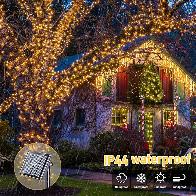 42.7Ft Warm White Solar Lights Outdoor, 2 Pack Total 200 LED Twinkle Solar Tree Lights, 8 Modes Solar String Lights for Outside Tree Patio Yard Wedding Garden Decorations