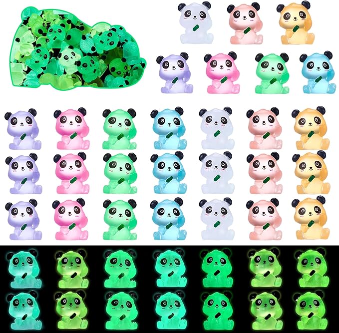 70Pcs Luminous Mini Resin Pandas, Tiny Resin Panda Figurines Miniature Resin Animals Figurines Glow in The Dark Mini Panda Figurines Bulk for Garden Landscape DIY Ornament Cake Topper Decor
