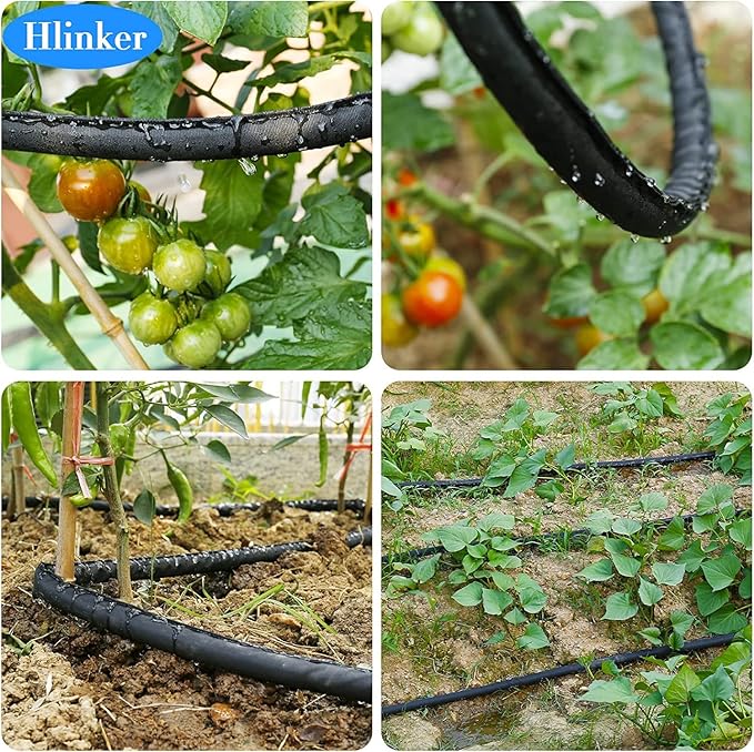Flat Soaker Hose 15 30 FT for Garden Beds, 30Ft 1/2" Linkable Consistent Drip Irrigation Hose Save 80% Water, Leakproof Heavy Duty Double Layer Sprinkler Hose