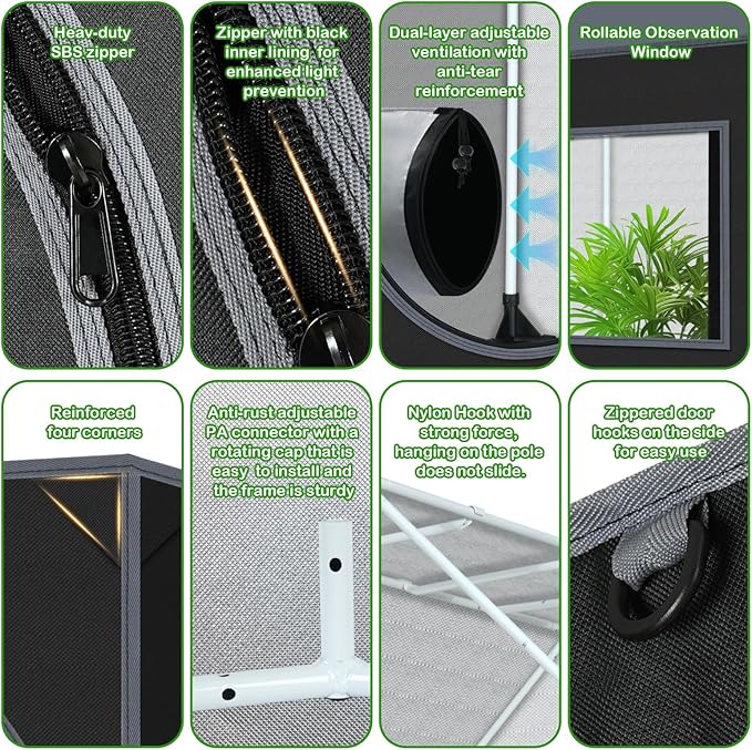 Grow Tent Plant Tent 98"x48"x72" Roof Cube Grow Tent for Hydroponics Indoor Plant Growing