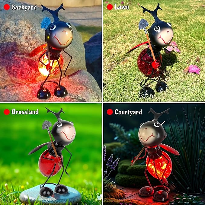 Solar Garden Statue Ladybug Decor,Outdoor Decorative Tabletop Lanterns,Outdoor Ladybug Figurines Decorations for Patio Yard Lawn Ornaments,Birthday Gifts for Mom Women Grandma