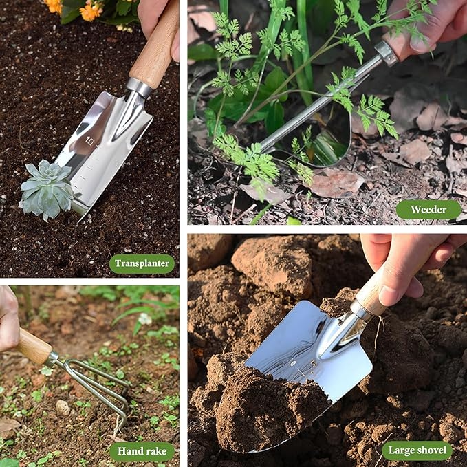 Gardening Tool Set of 8 PCS Stainless Steel Garden Tool Set with Garden Tool Bag Gardening Hand Tools,Ideal Gardening Gifts for Men and Women