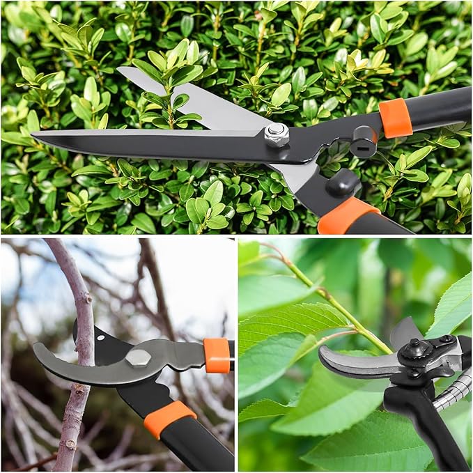Machete, Hedge Shears and Tree Shears 3pcs Heavy Duty Garden Shears Set With Compound Action Tree Shears, Cut Thick Branches Easily, Tree Trimmer Gardening Tools, Tree, Shrub and Bush Care Kit