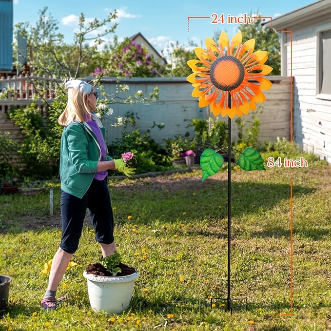 Wind Spinners for Yard and Garden Large, Wind Spinner Outdoor Metal Large, 84 Inch Wind Sculptures Birthday Gifts for Women(Double Sided Sunflower)