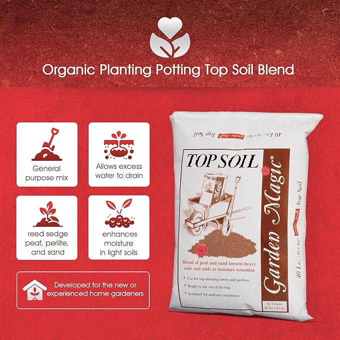 40 Pound Bag Garden Magic Organic Planting Potting Top Soil Blend Mix for Indoor and Outdoor Gardening and Landscapes, White