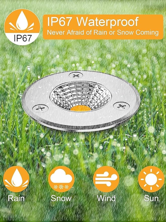 ZUCKEO 4Pack Low Voltage Landscape Lights 3W LED Outdoor Well Lights 12V 24V In Ground Spotlights with Connectors for Indoor Outdoor Step Deck Yard Garden Patio,Warm White