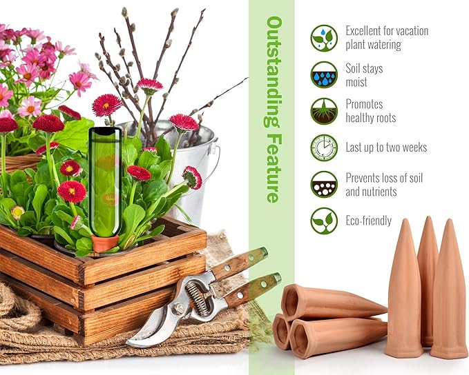 B SEPOR Ceramic Plant Waterer Terracotta Self Watering Spikes for Vacation or Holiday (10Pack)