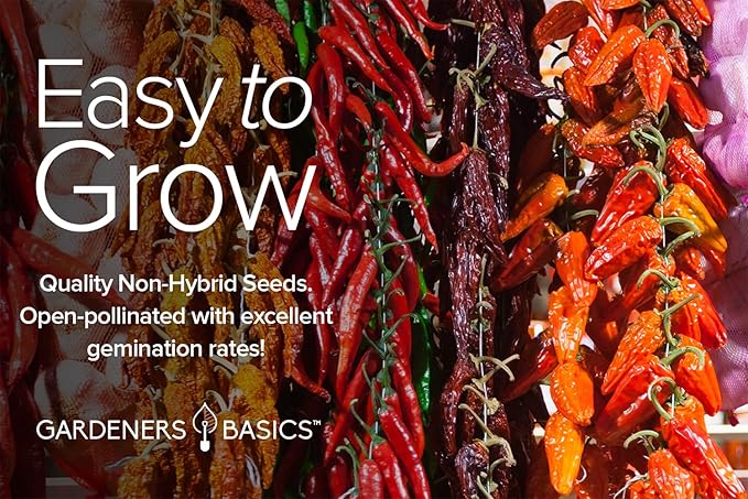 Gardeners Basics, Hot Pepper Seeds for Planting Ghost Habanero - 5 Varieties Pack Ghost Pepper Seeds, Red, Orange, Yellow, White Habanero Seeds for Planting in Garden Non GMO, Heirloom Peppers Seeds