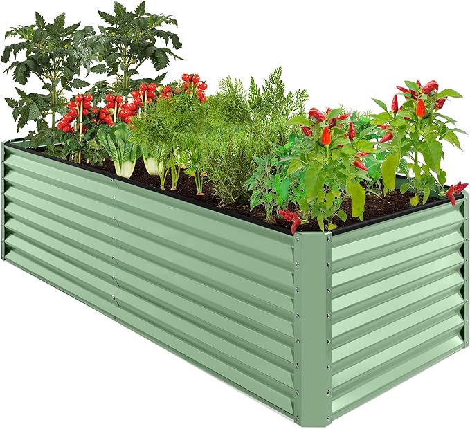 Best Choice Products 8x4x2ft Outdoor Metal Raised Garden Bed, Deep Root Planter Box for Vegetables, Flowers, Herbs, and Succulents w/ 478 Gallon Capacity - Sage Green