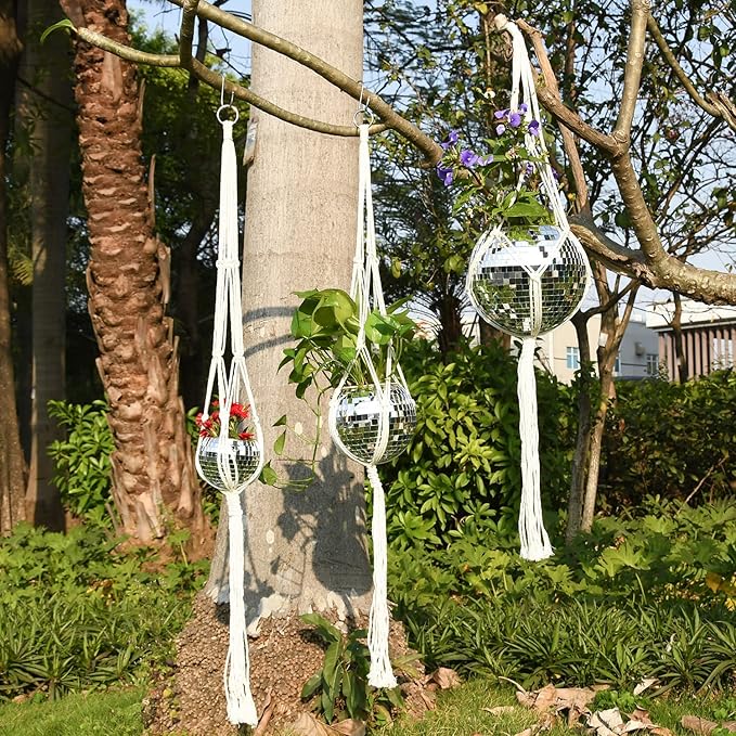 Disco Ball Planter, 8" Silver Disco Ball Planter, Disco Ball Plant Hanger with Hanging Rope, Hanging Chain, Hook, Circle and Extra Mirror Pieces (8" Silver, 1pcs)