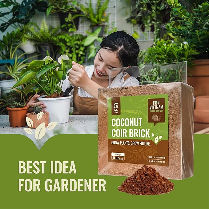 11Pcs Coco Coir Brick for Plants, Low EC & Balanced pH, Potting Mix, Coconut Fiber Substrate, Coco Coir in Bulk (18 Gallons Expansion)