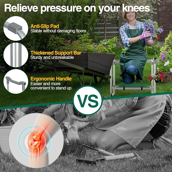 Garden Kneeler and Seat with Kneeling Pad,Heavy Duty Foldable Gardener Stool with 2 Tool Pouches,Anti- Knee and Back Pain, Gardening Gifts for Women,Men Senior