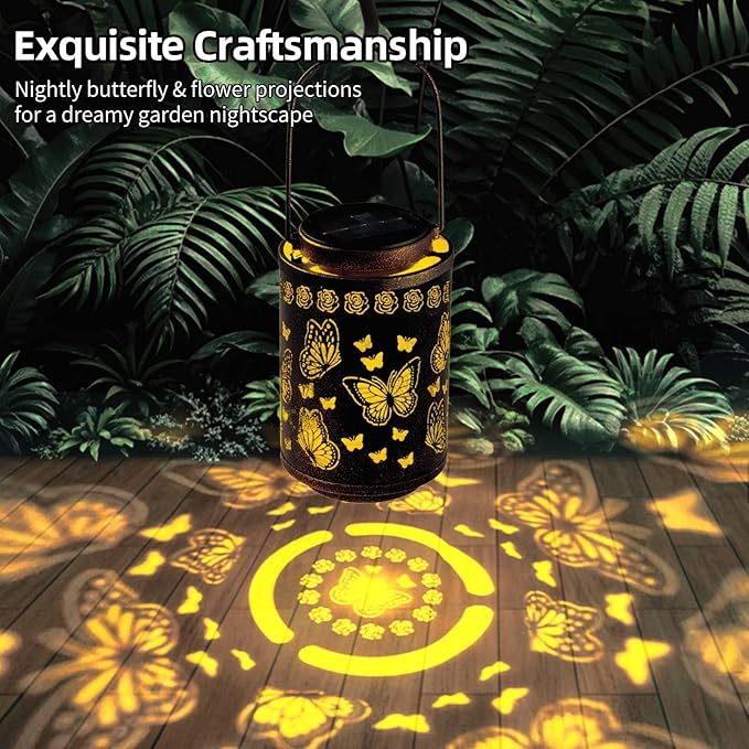 Solar Lanterns Outdoor Waterproof Butterfly Metal Garden Lights, Hanging Decor for Patio, Yard, Fence, Porch, Pathway, Gifts for Women, Mom, Grandma, Unique Mother’s Day