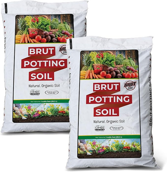 Brut Organic Potting Soil – 1 CF – Everything Your Plants Need in one Bag. Indoor and Outdoor Container Plants. 2 Pack