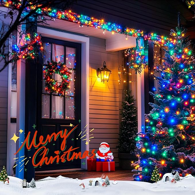 2 Pack Solar Powered Christmas Lights, 75.5ft 200 LED Multicolor Christmas Tree Lights, 8 Modes Solar String Lights Outdoor Waterproof for Garden Wedding Party Halloween Xmas Decoration