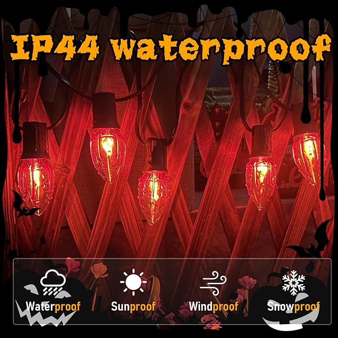38Ft Outdoor Halloween Decorations Pathway Lights, C9 Flickering Flame Pathway String Lights with 25 Stakes Lights, Plug in Halloween Walkway Light Waterproof for Lawn Yard Sidewalk Garden