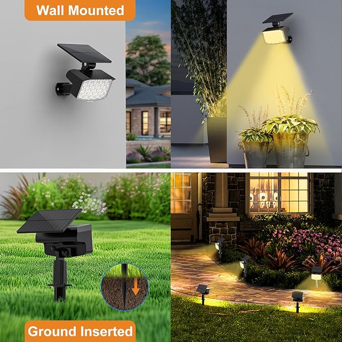 WELALO Solar Spot Lights Outdoor, [10 Pack/3 Modes] Solar Landscape Spotlights, Adjustable Solar Powered Security Lights, IP65 Waterproof Wall Lights for Walkway, Yard, Garden, Driveway (Warm White)