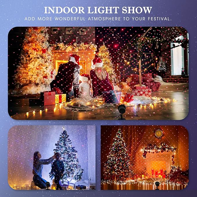 Christmas Laser Light Projector - Outdoor Projector Laser Lights Waterproof Remote Control, Red Green and Blue Star Show Decorations for Holiday Party Garden