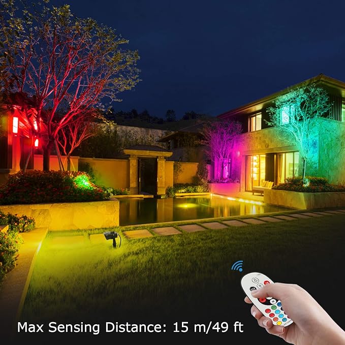 SUNVIE Christmas Spotlights Outdoor Waterproof 6W Color Changing RGB Landscape Lights with Remote Control, 2 Pack for Garden Yard Trees Decorative