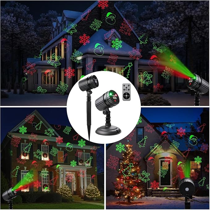 Christmas Laser Lights Projector Outdoor, Projector Lights Landscape Spotlight Red and Green Star Show with Xmas Decoration Patterns for Indoor Outdoor Garden Patio Wall Yard