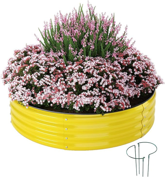 Galvanized Metal Planter Round Raised Garden Bed Kit for Gardening Outdoor，2x2x1ft Planter Grow Garden Box Raised Flower Bed，Round Galvanized Planter Outdoor Metal Fire Pit Ring