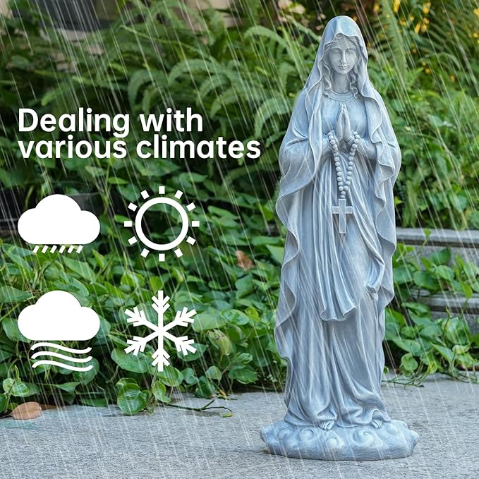 Virgin Mary Praying Statue 31.49 Inch Tall Outdoor Garden Religious Garden Statue Mary Statue Outdoor Yard Patio Deck Home Entryway Hallway Sculpture Magnesium Oxide Stone