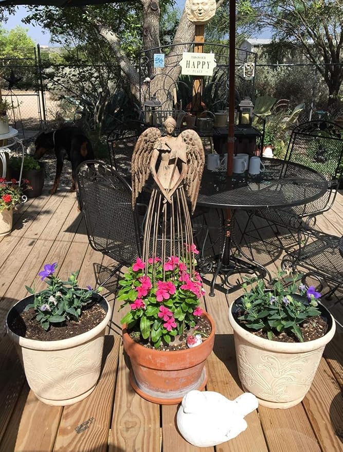 Morning View Metal Angel Statue Decor for Garden Yard Art Outdoor Standing Large Angel Decorations with Star Antique Patio Patio Lawn Holiday Christmas 26 Inches Tall