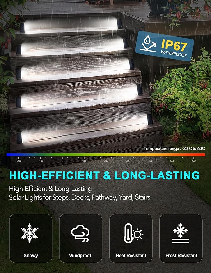 LED Solar Step Lights Stair Light Solar Deck Lights IP67 Solar Decoration Lights for Yard, Patio, Garden, Walkways, Front Door, Pathway, Driveway, Porch 6PK