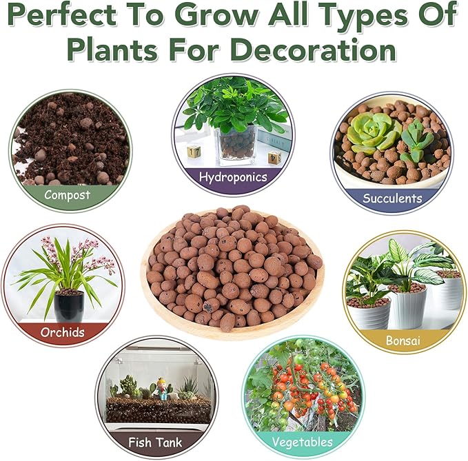 8 LBS Organic Clay Pebbles 4mm-16mm Leca for Plants 100% Natural Hydroton Clay Pebbles for Hydroponic Growing Gardening Orchids Drainage Decoration Aquaponics