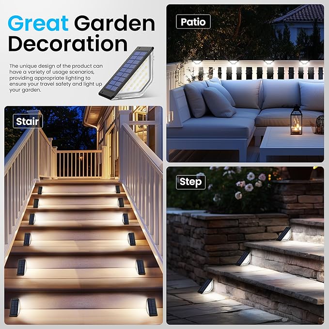 SOLPEX Solar Step Lights Outdoor,Solar Deck Lights for Outside,Two-Sided Stair Lights with 33 LEDs,Waterproof IP65 for Garden,Fence,Deck,Steps,Stair,Porch（16 Pack,Cold White）