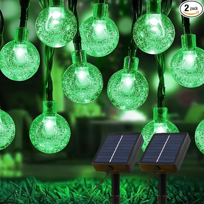 Solar Lights Outdoor Waterproof, 2 Pack Total 200LED 110FT Solar String Lights for Outside w/ 8 Modes, Outdoor String Lights Crystal Globe Patio Lights for Garden Yard Party Decor(Green)