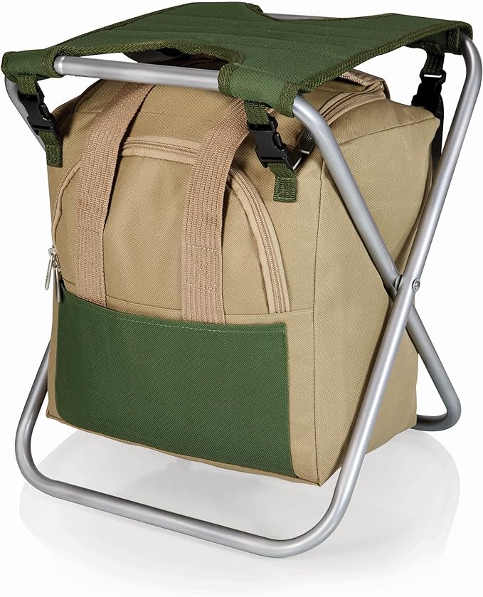 ONIVA - a Picnic Time brand Gardener Folding Seat with Tools, Garden Stool with Detachable Storage Tote Bag, Portable Chair Seat with Garden Tools Set Organizer, Olive Green with Beige Accents