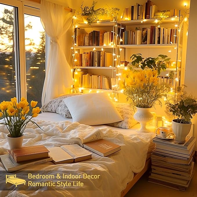 JMEXSUSS 200 LED String Lights Indoor Outdoor Clear Wire, Connectable Warm White Christmas String Lights for Bedroom, 66 Ft Twinkle Fairy String Lights Plug in for Home Wedding Tree Yard Patio Spring