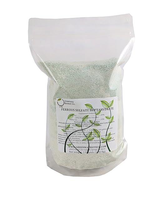 Greenway Biotech Ferrous Sulfate Heptahydrate Fertilizer Includes 20% Iron (Fe) 12% Sulfur & 100% Water Soluble Powder- Organic Lawn Fertilizer for Vegetables and Plant Growth (3 Pounds)