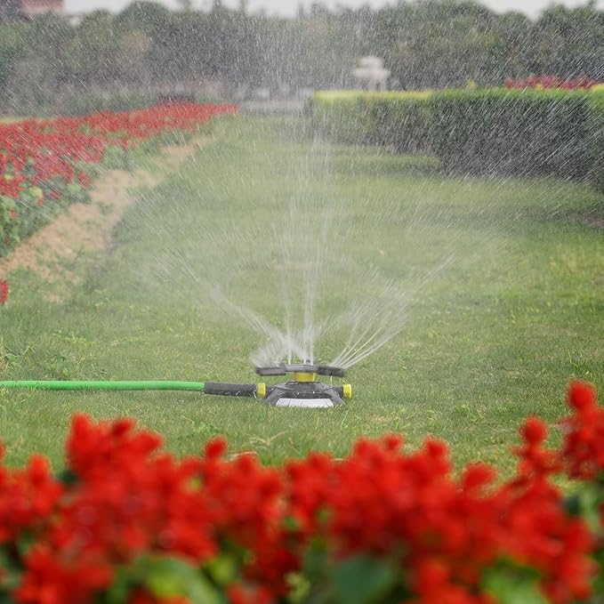GREEN MOUNT Lawn Sprinkler Oscillating Rotating Sprinklers for Yard, Garden Sprinklers, 360 Degree Adjustable Sprinkler, Large Area Coverage Water Sprinklers for Lawns and Gardens