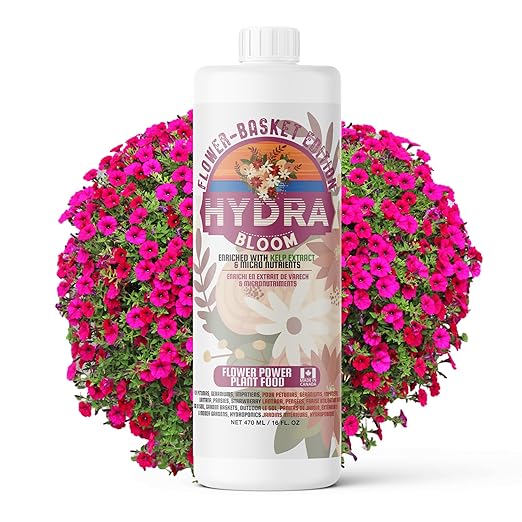 HydraBloom Flower Fertilizer - Indoor and Outdoor All Purpose Bloom Plant Food - Enriched with Kelp - for House Plants, Hanging Baskets, Strawberries - Use in Soil Gardens & Hydroponic Systems - 16oz