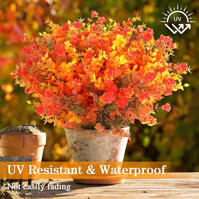 12 Bundles Artificial Fall Flowers Outdoor,No Fade Fake Plastic Flowers,Faux Autumn Plants for Thanksgiving Xmas Decor,Hanging Planters Indoor Outside Garden Porch Window Box Home Wedding