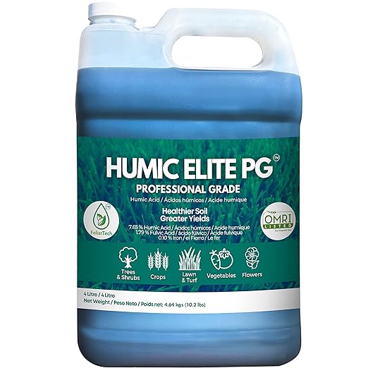 Humic Acid Organic Lawn Fertilizer - Fulvic Humic Mineral Blend for Trees, Shrubs, Ornamentals, Vegetables & Crops - Enhancer & Garden Soil Conditioner by FoliarTech, 1.1 Gallons