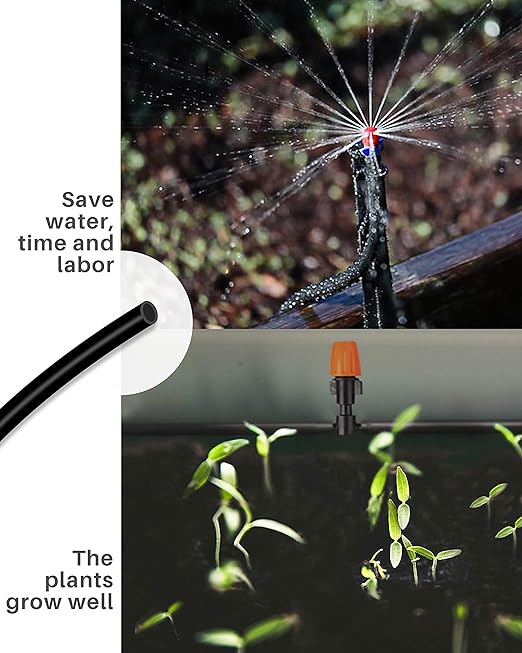 100 ft Drip Irrigation Tubing, 1/4 Inch Drip Line Irrigation Hose with 20 Pcs Drip Irrigation Parts, Drip Irrigation Kit by MoHern