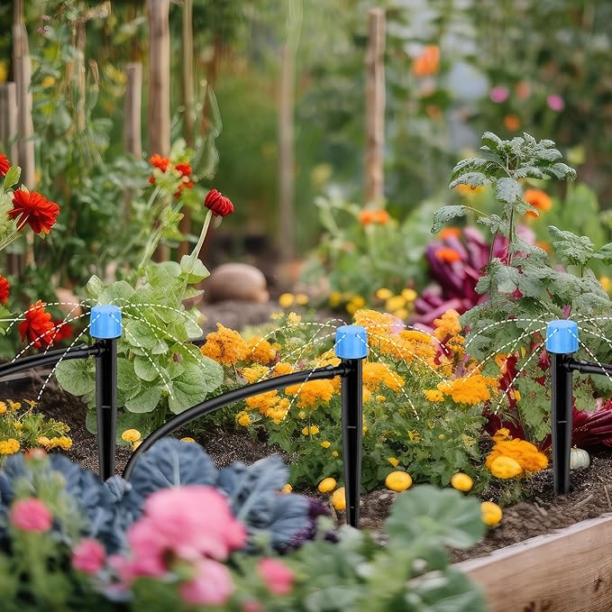 200 Pcs Drip Irrigation Kit for 1/4" Tubing Include 100 Drip Irrigation Emitter Adjustable Fan Shape Drip Irrigation Parts and 100 Barbed Tee Fittings Barbed Connectors for Garden Lawn Patio