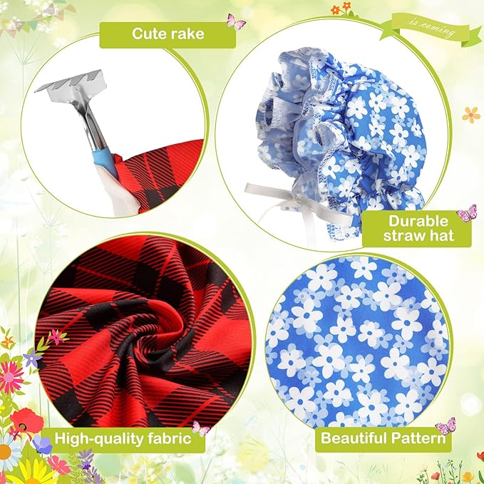 2 Set Spring Goose Outfit Blue Lawn Porch Goose Cloths Farmer Plastic Goose Costume for 23" Cement Goose Spring Outdoor Patio Yard Lawn Decoration