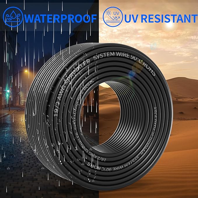18/2 Solid Sprinkler System Wire 150ft, 18 Gauge Irrigation Wires PVC Jacket Sprinkler Cable for Underground Irrigation Valves Field Central Control System