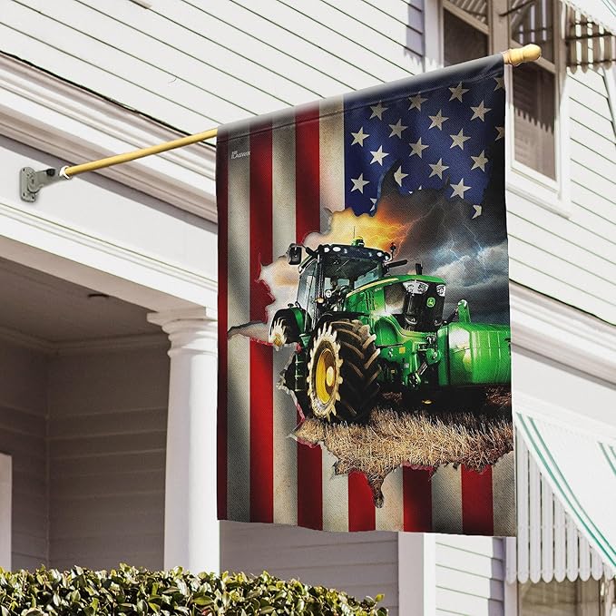 FLAGWIX American Flags, Farmer Tractor Flags - 4th of July Decorations for Home, Outside, House Flags 30x40, Tractor Farmer American Flag - Double Sided Heavy Duty Canvas, Decorative Outdoor Flags