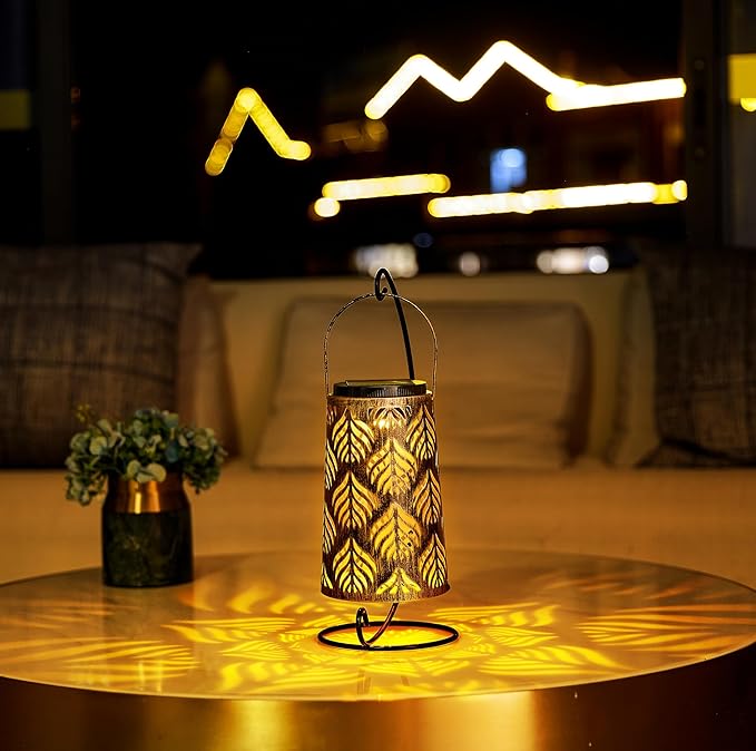 Solar Lantern Outdoor Garden Decor 2 Pack Hanging Solar Lantern Lights, Farmhouse Decor Outdoor Lantern, Waterproof Lantern for Patio, Yard, Table, Pathway Halloween Christmas Day Decor