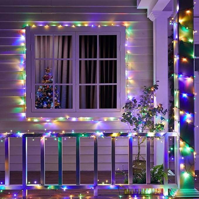 Minetom Christmas Lights, 128ft 400 LED Outdoor Christmas Tree Lights with Remote, 8 Modes Christmas String Lights Plug in Xmas Tree Lights with Timer for Outside Party Decor, Warm White & Multicolor