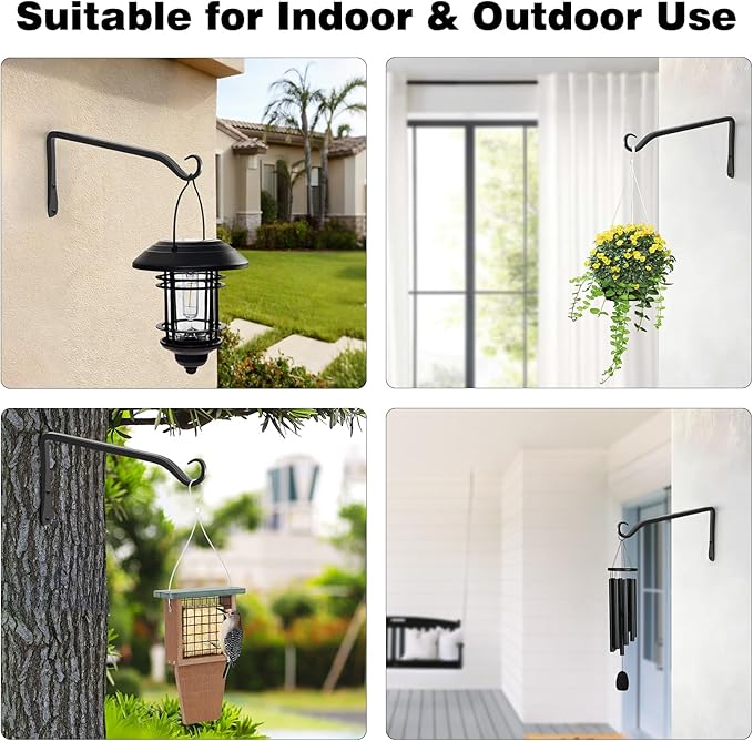 Gtongoko 2 Pack 8 Inch Metal Plant Hangers Wall Hooks for Hanging Plant Brackets, Outdoor Hooks for Hanging Bird Feeders, Flower Baskets, Lanterns, Wind Chinme, Solar Lamps