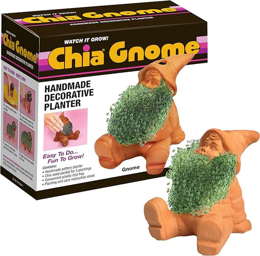 Chia Pet Gnome with Seed Pack, Decorative Pottery Planter, Easy to Do and Fun to Grow, Novelty Gift, Perfect for Any Occasion