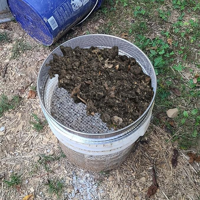 2 Pack Soil Sifter for Gardening 12 Inch Sand Soil Compost Sifter 304 Stainless Steel Mesh Screen Dirt Sifter for Garden Sand Rocks Dirt Compost, 1/8 Inch Mesh